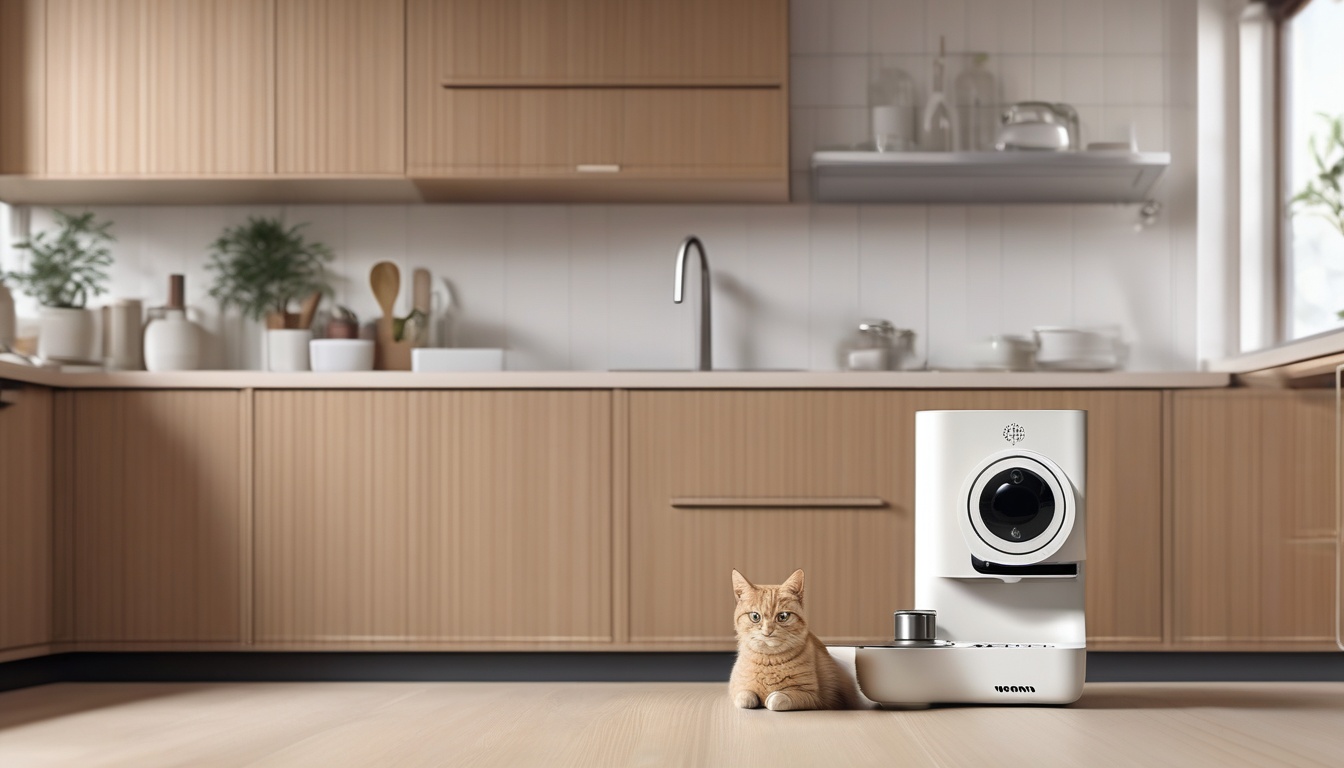 スマート自動給餌器からフードを食べる猫