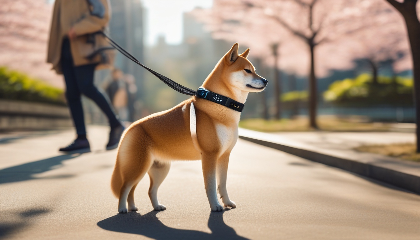 スマート首輪を装着した柴犬と飼い主